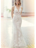 Beaded Ivory Lace Tulle Keyhole Back Luxury Wedding Dress Beaded Ivory Lace Tulle Keyhole Back Luxury Wedding Dress